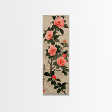 Carregar imagem no visualizador da galeria, Framed Canvas Print Of Japanese Floral Art With Camellia Blossoms And Detailed Leaves Ready To Hang Traditional Japanese Wall Art Decor