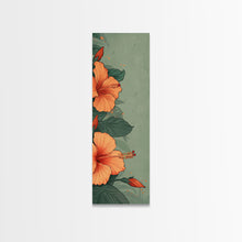 Cargar imagen en el visor de la galería, Bright Hibiscus Flowers Ukiyo-e Inspired Art, Framed Canvas Print Ideal for Tall Skinny Spaces, Japanese Floral Design