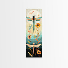 Load image into Gallery viewer, Dragonfly Gathering Night Glow Vibrant Colors Skinny Art Tall Art Framed Canvas Print Japanese Style Art Ukiyo-e Art Wood Block Print Insect Art