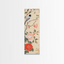 Load image into Gallery viewer, Bird On Branch With Red Peonies And Green Leaves Tall Art Skinny Art Framed Canvas Print Japanese Style Art Ukiyo-e Wood Block Print