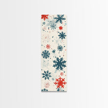 Cargar imagen en el visor de la galería, Festive Snowflakes In Red, Blue, And White On A Cream Background, Skinny Art Tall Wall Art Framed Canvas Print Japanese Style Art