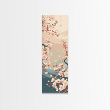 Cargar imagen en el visor de la galería, Cherry Blossom Branches Pale Background Japanese Style Tall Skinny Framed Canvas Print Wall Art