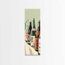 Load image into Gallery viewer, Array Of Japanese Sake Bottles With Minimalistic Labels Arranged Simple Composition Captured Tall Framed Canvas Print Bar Decor