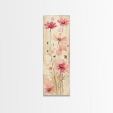 Load image into Gallery viewer, Delicate Pink Flowers with Tall Stems on a Subtle Beige Background Ukiyo-e Art Japanese Framed Canvas Print Skinny Tall Art