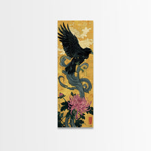 Carregar imagem no visualizador da galeria, Canvas Print Japanese Eagle In Flight Over Chrysanthemum Flowers, Bold Traditional Art For Statement Wall Piece, Cultural Home Decor