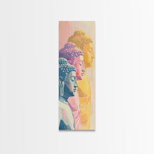 Cargar imagen en el visor de la galería, Colorful Buddha Statues Skinny Art Wood Block Print Japanese Style Art Framed Canvas Print Tall Art Ukiyo-e Art