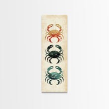 Load image into Gallery viewer, Coastal Crabs Skinny Art Tall Art Japanese Ukiyo-e Inspired Nautical Framed Canvas Print for Beach House or Ocean Lovers