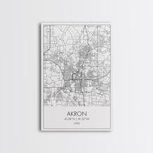 Carregar imagem no visualizador da galeria, Akron Street Map, Akron Map, Map Wall Art, Office Wall Art, City Map Print, Minimalist, Modern Art, Wall Art, Canvas Print, Canvas Wall Art