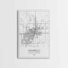 Load image into Gallery viewer, Amarillo Street Map, Texas Map, City Map Wall Decor, Travel Wall Art, Minimalist, Modern Art, Wall Art, Canvas Print, Canvas Wall Art
