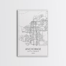 Load image into Gallery viewer, Anchorage Street Map, Alaska Map, City Map Wall Décor, Adventure Wall Art, Minimalist, Modern Art, Wall Art, Canvas Print, Canvas Wall Art