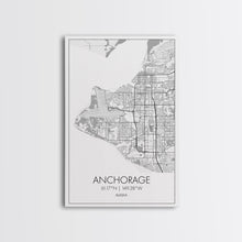Load image into Gallery viewer, Anchorage Street Map, Alaska Map, Travel Wall Art, City Map Wall Art, Bedroom Art, Modern Art, Wall Art, Canvas Print, Canvas Wall Art