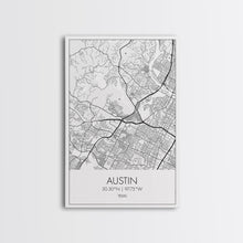 Carregar imagem no visualizador da galeria, Austin Street Map, Texas Map, City Map Art, Office Wall Art, Travel Décor, Minimalist Art, Wall Art, Canvas Print, Canvas Wall Art