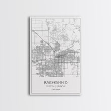 Load image into Gallery viewer, Bakersfield Street Map, California Map, City Wall Art, Home Wall Décor, Wife Gift, Minimalist Art, Wall Art, Canvas Print, Canvas Wall Art