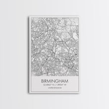 Load image into Gallery viewer, Birmingham Street Map, United Kingdom Map, City Map Art, Modern Art, Wall Art, Canvas Print, Canvas Wall Art, Aviation Gift, Classroom Decor