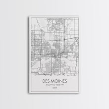 Load image into Gallery viewer, Des Moines Street Map, Iowa Map, City Map Art, Minimalist Art, Wall Art, Canvas Print, Girlfriend Gift, Travel Wall Art, Dorm Room Art