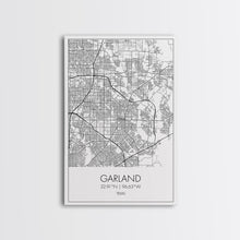 Load image into Gallery viewer, Garland Street Map, Texas Map, City Map Art, Minimalist Art, Wall Art, Canvas Print, Black And White Map, Travel Wall Art, Gift For Her