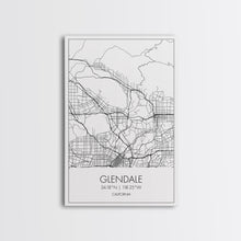 Carregar imagem no visualizador da galeria, Glendale Street Map, California Map, City Map Art, Minimalist Art, Wall Art, Canvas Print, Black And White Map, Gifts For Him, Travel Art