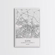 Cargar imagen en el visor de la galería, Sofia Street Map, Bulgaria Map, City Map Print, Minimalist Art, Wall Art, Canvas Print, Home Office Wall Art, Friend Gift, Travel Print