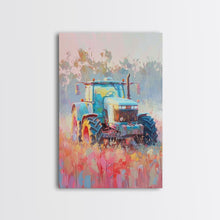 Cargar imagen en el visor de la galería, Farm Tractor in Vibrant Meadow - Framed Canvas Print, Countryside Living Room Art, Pastel Bedroom Decor, Rural Art, Wall Art