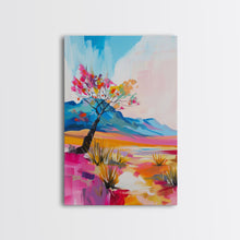 Load image into Gallery viewer, Bright Desert Tree Art - Framed Canvas Print, Southwestern Decor, Colorful Living Room Wall Art, Modern Desert Landscape