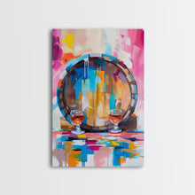 Carregar imagem no visualizador da galeria, Abstract Wine Barrel with Glasses - Framed Canvas Print, Modern Wine Art, Bar Decor, Wine Lover's Gift