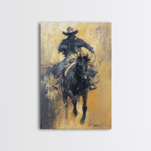 Load image into Gallery viewer, Dynamic Cowboy on Horseback Framed Canvas Print - Energetic Western Decor, Action Wall Art for Living Room, Bedroom