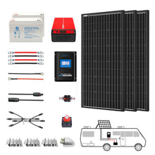 Carregar imagem no visualizador da galeria, ACOPOWER Deep Cycle GEL Battery Mono Solar Power Complete System with Battery and Inverter for RV Boat 12V Off Grid Kit