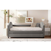Carregar imagem no visualizador da galeria, Full size Upholstered Daybed with Twin Size Trundle, Wood Slat Support, Gray(OLD SKU :LP000118AAE)