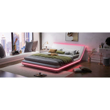 Carregar imagem no visualizador da galeria, Full Size Upholstery Platform Bed Frame with Sloped Headboard, White