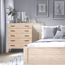 Load image into Gallery viewer, Better Home Products Eli Mid-Century Modern 5 Drawer Chest in White & Natural Oak