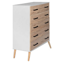 Load image into Gallery viewer, Better Home Products Eli Mid-Century Modern 5 Drawer Chest in White & Natural Oak
