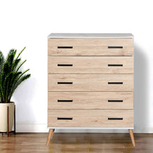 Load image into Gallery viewer, Better Home Products Eli Mid-Century Modern 5 Drawer Chest in White & Natural Oak