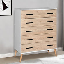 Load image into Gallery viewer, Better Home Products Eli Mid-Century Modern 5 Drawer Chest in White & Natural Oak