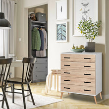 Load image into Gallery viewer, Better Home Products Eli Mid-Century Modern 5 Drawer Chest in White & Natural Oak