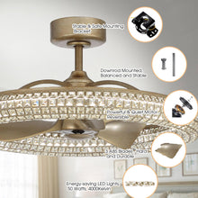 Carregar imagem no visualizador da galeria, 33" Modern DC Motor Crystal Ceiling Fan with Lighting and Remote Control