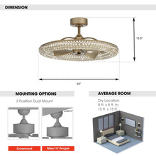 Carregar imagem no visualizador da galeria, 33" Modern DC Motor Crystal Ceiling Fan with Lighting and Remote Control