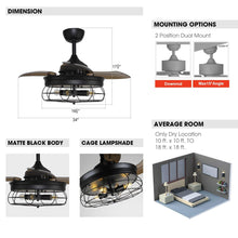 Carregar imagem no visualizador da galeria, 36" Benally Industrial Downrod Mount Ceiling Fan with Lighting and Remote Control