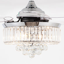 Carregar imagem no visualizador da galeria, 36" Broxburne Modern Chrome Downrod Mount Crystal Ceiling Fan with Lighting and Remote Control