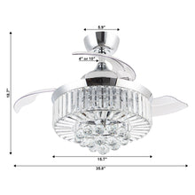 Carregar imagem no visualizador da galeria, 36" Broxburne Modern Chrome Downrod Mount Crystal Ceiling Fan with Lighting and Remote Control