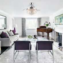 Carregar imagem no visualizador da galeria, 36" Broxburne Modern Chrome Downrod Mount Crystal Ceiling Fan with Lighting and Remote Control