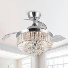 Carregar imagem no visualizador da galeria, 36" Broxburne Modern Chrome Downrod Mount Crystal Ceiling Fan with Lighting and Remote Control