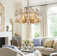 Carregar imagem no visualizador da galeria, Akeelighting Gold Chandeliers Lighting Modern Crystal Chandelier 6 Light Contemporary Girls Bedroom Dining Room Ceiling Hanging Pendant Chandelier Lighting Fixture