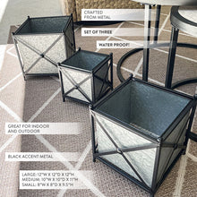 Carregar imagem no visualizador da galeria, LARGE Galvanized Metal Cross Frame Planters, Set of 3