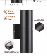 Load image into Gallery viewer, Aluminum 12- Watt Equivalent Integrated LED Black Cylinder Wall Sconce Indoor/Outdoor Wall Pack Light, 2700K (4-Pack