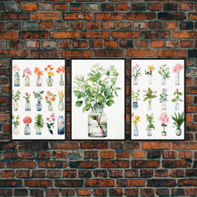 Carregar imagem no visualizador da galeria, 3 Piece Set, Cute Kawaii Floral Print, Flowers In Vases, Framed Wall Art, Canvas Print, Botanical Wall Decor, Dried Flower Large Art