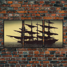 Load image into Gallery viewer, Haunted ghost pirate ship aloft in the sea, 3 piece canvas, 3 piece wall art, living room above sofa art