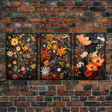 Load image into Gallery viewer, Boho Style Wall Art, Framed Canvas Print 3 Piece Set, Boho Chic, Gifts For Girlfriend, Boho Home Decor, Botanical Floral Art, Botanical Art