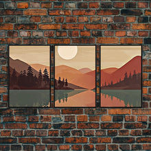 Load image into Gallery viewer, Boho Wall Art Prints, 3 Panel Canvas Art, Pacific Northwest Sunset, Boho Wall Art Set Minimalist Modern Mid Century Abstract Forest Wall Art