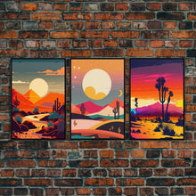 Load image into Gallery viewer, Art Deco Minimalism Desert Art, 3 Piece Triptych Art, Framed Canvas Prints, Multi-Panel Art, Desert Prints, Arizona Art, Western Decor