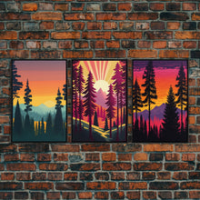Load image into Gallery viewer, 3 Piece Framed Canvas Wall Art Retro Forest Nature Scenery Minimalist Canvas Print Modern Home Artwork Decoration for Living Room